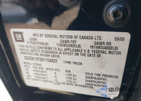 2006 Chevrolet Silverado 1500 Lt3 z USA, uszkodzony, nr VIN 2GCEK13T261154007